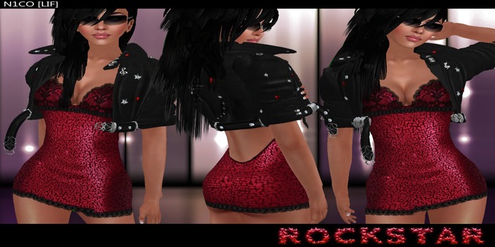 N1CO [LIF] RockStar Red - dress and sculpted short leather jacket - promo price 