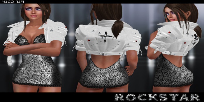 N1CO [LIF] RockStar White - dress and sculpted short leather jacket - promo price 