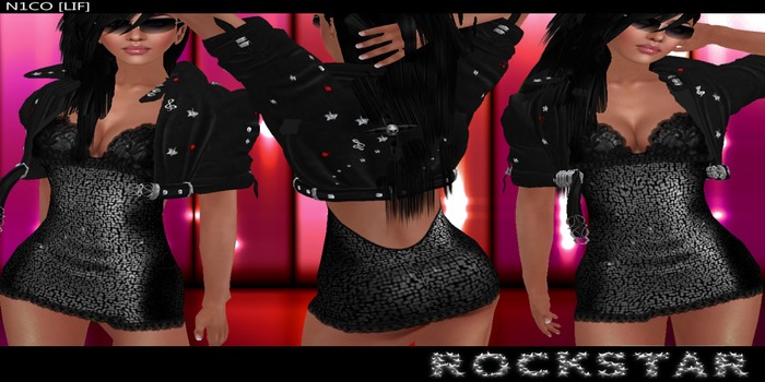 N1CO [LIF] RockStar Black - dress and sculpted short leather jacket - promo price 
