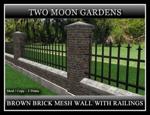 BROWN BRICK MESH WALL WITH RAILINGS. 2 PRIMS PER SECTION
