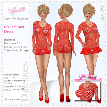 red fishnet dress