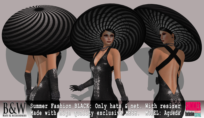 B&W - Summer Fashion Hat - BLACK - MESH
