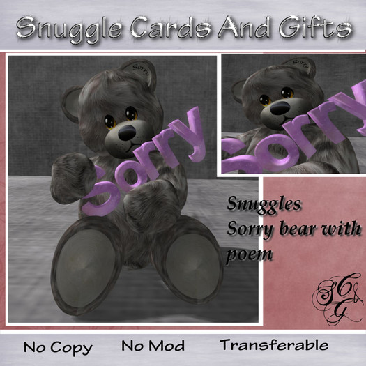 Snuggles Sorry bear with poem