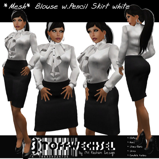 [Stoffwechsel] *Mesh* Blouse with Pencil Skirt white