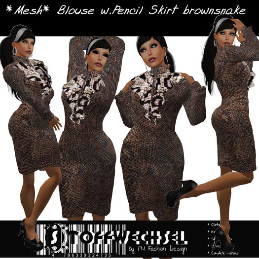 [Stoffwechsel] *Mesh* Blouse with Pencil Skirt brown snake