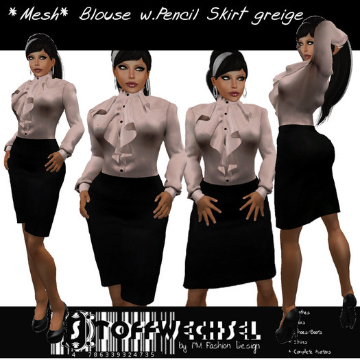[Stoffwechsel] *Mesh* Blouse with Pencil Skirt greige