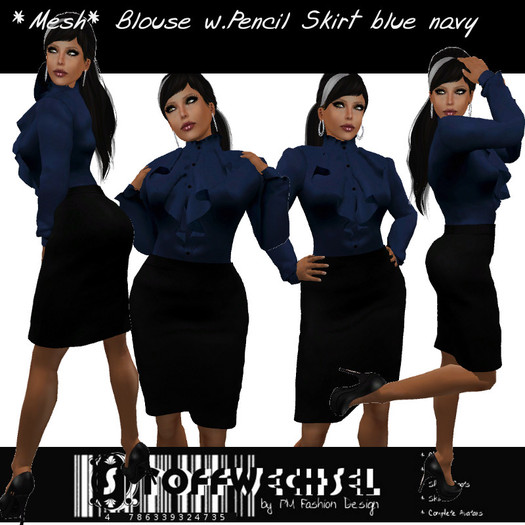 [Stoffwechsel] *Mesh* Blouse with Pencil Skirt blue navy