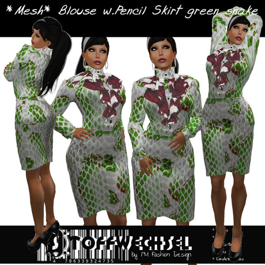 [Stoffwechsel] *Mesh* Blouse with Pencil Skirt green snake
