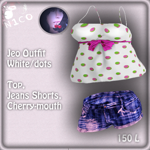 N1CO Jeo Top White/dots + Jeans shorts BAGGED (mesh)