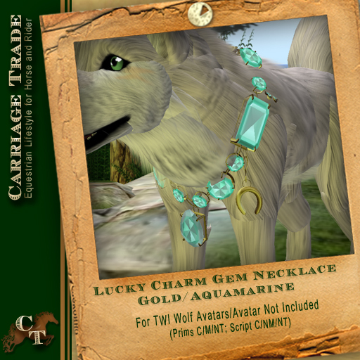 @CT@ TWI Dog/Wolf Necklace Gold/Aquamarine