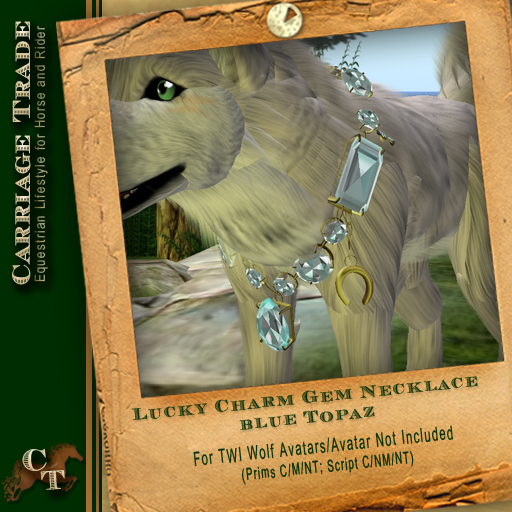 @CT@ TWI Dog/Wolf Necklace Gold/Blue Topaz