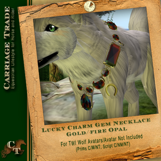 @CT@ TWI Dog/Wolf Necklace Gold/Fire Opal