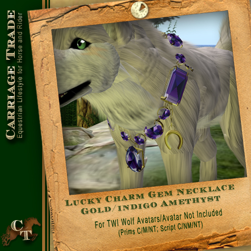 @CT@ TWI Dog/wolf Necklace Gold/Indigo Amethyst