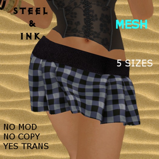 Mesh Pleated Mini Blue Checkerboard