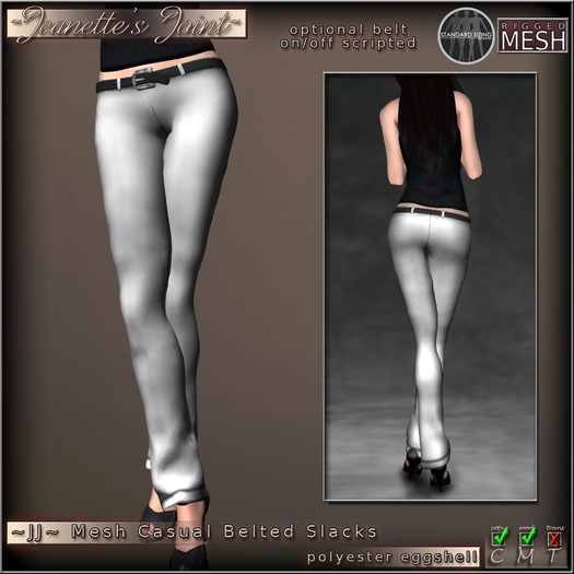 ~JJ~ Mesh Casual Belted Slacks (polyester eggshell)