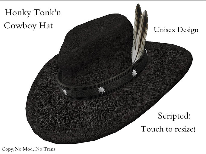Honky Tonk Cowboy Hat (Black) Resize Scripted Sculpted and Realistic