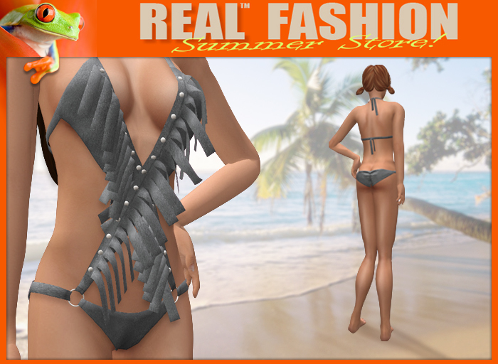 "REAL FASHION" Crisscross fringed monokini GREY - Mesh
