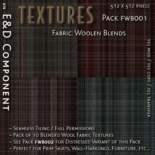 [FWB001] 10 Blended Wool Fabric Textures with Clean Edges from E&D ENGINEERING