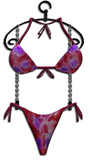((Crystal Line))Bikini Flower Print - (Red-Purple)-(wear)