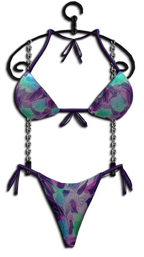 ((Crystal Line))Bikini Flower Print - (Purple-Blue)-(wear)