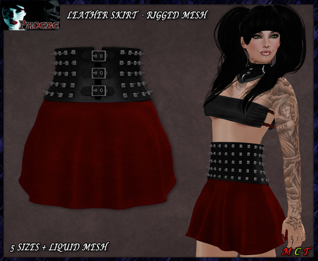 *P* MESH Studded Leather Skirt ~Rouge~