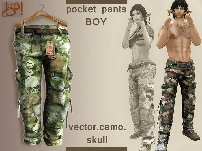 !gO! Pocket Pants Boy -VectorCamo skull-