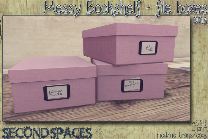 *SS* Messy bookshelf - file boxes - pink (bxd)