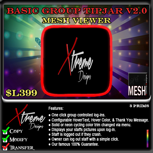 Basic Club / Group TipJars -MESH TipPic- Group Login Tip Jar
