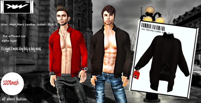 ::KW:: Mesh_Men's Leather Jacket- BLACK