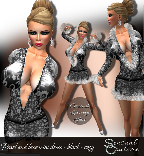 Pearl and lace mini dress   * black *