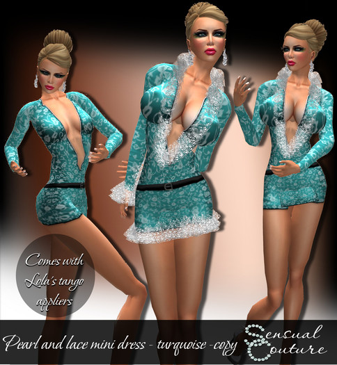 Pearl and lace mini dress   * turquoise *