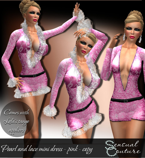 Pearl and lace mini dress   * pink *