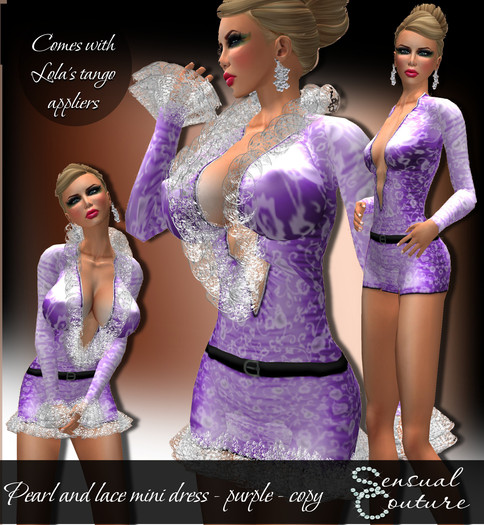 Pearl and lace mini dress   * purple *
