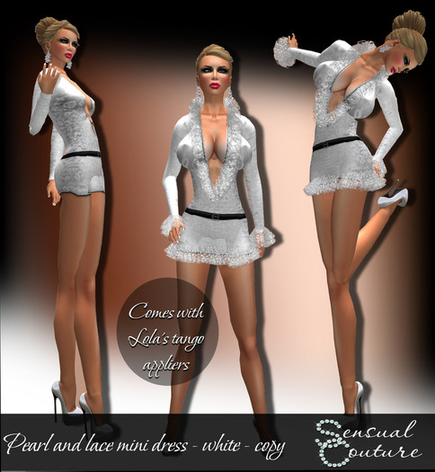 Pearl and lace mini dress   * white *