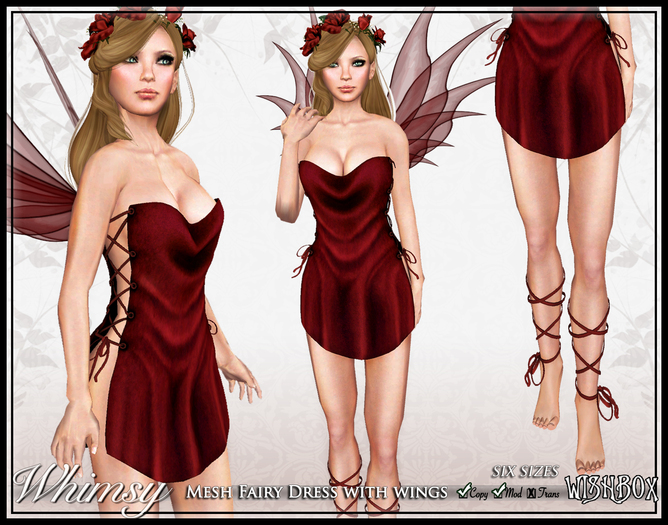 [Wishbox] Whimsy (Red) - Mesh Fairy Dress, Wings, and Legwraps Costume
