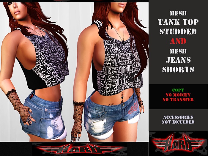 H.A.R.D _ Mesh Tank Top & Mesh Jeans Shorts - Bands
