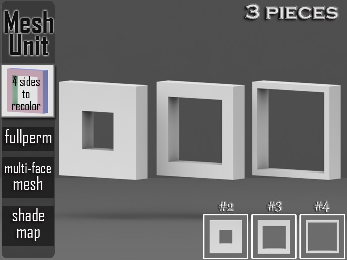 Mesh Unit: Full Perm ➔ Multi-purpose cubic frame shape#2,3,4 (multi-face) + shade maps ► 3 PIECES