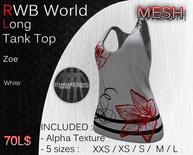 [RWB] - Mesh - Long Tank Top Zoe White