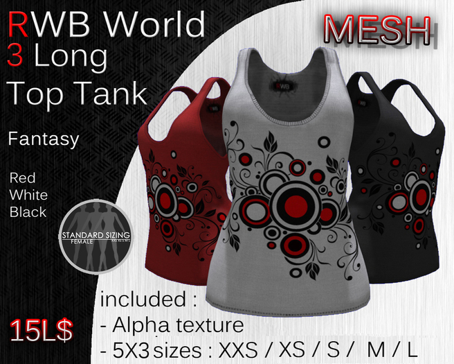 [RWB] - Mesh - 3 Long Tank Top Fantasy