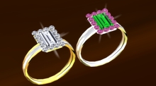 Troymart Slim Silver & Gold Emerald-Cut Halo Right-Hand Friendship Ring - Metal and Gem Color Change