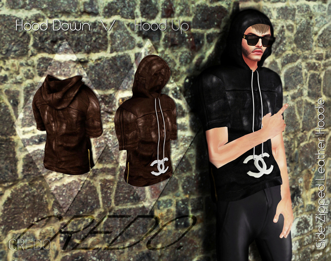 CREDO Brown_Leather_Hoodie