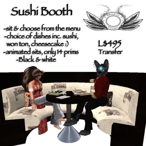 Sushi booth - choice of dishes - black lacquer & white silk design
