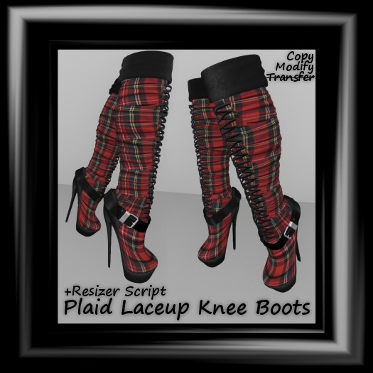 Mekky's Red Plaid Laceup Knee Boots
