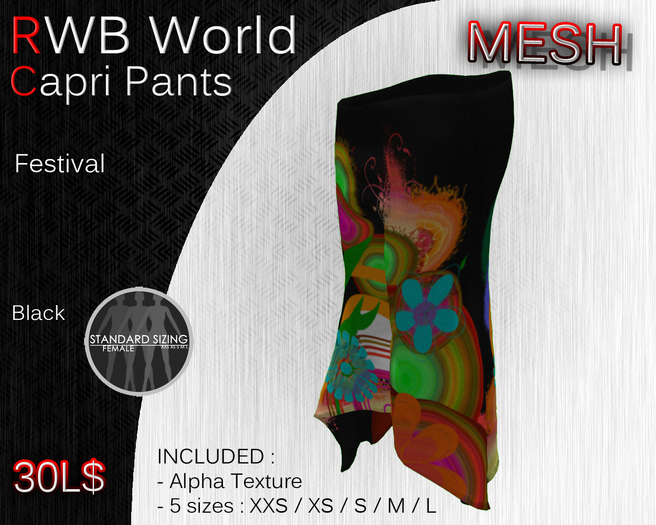 [RWB] - Mesh - Capri Pants Festival Black