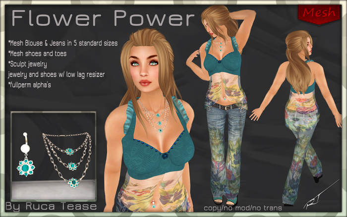 Flower Power Mesh jeans and blouse outfit