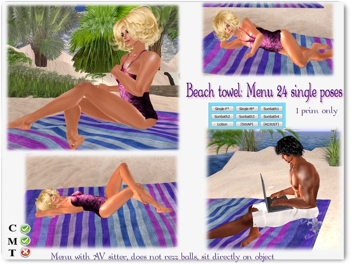 Beach Towel purple, 24 single poses AV SIT-CM