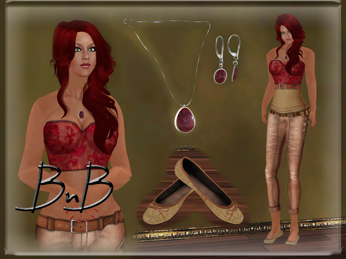 ::BnB:: Classy Style set~Tan/Red Floral~ with Lolas Tango appliers included