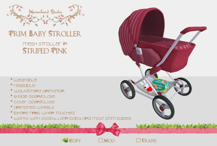 Neverland - Prim Baby Stroller - Striped Pink