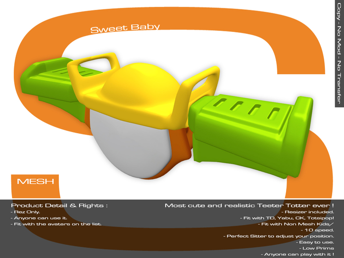 Second Life Marketplace Sweet Baby Teeter Totter Yellow Green Orange