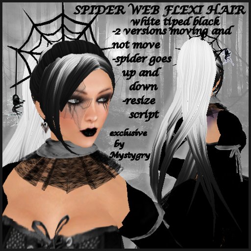 Spider web white tiped black flexi hair (move and not) resize script witch vampire elf dark 